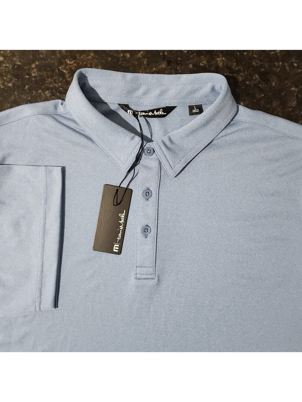 NWT Travis Matthew Coto Performance Polo Stretch Blue Heather Golf Preppy Large